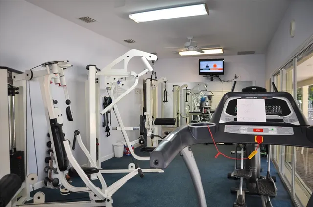 a view of a room with gym equipment
