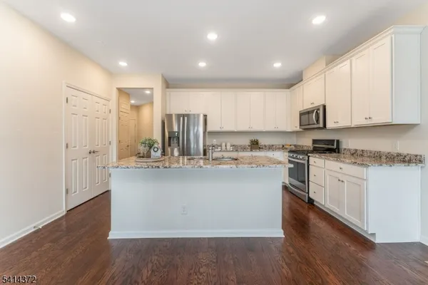 a kitchen with stainless steel appliances granite countertop a stove a sink and a refrigerator
