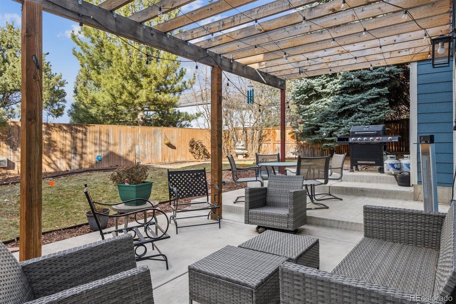 7191 Palisade Drive Highlands Ranch, CO 80130 - Photo 31 of 39 a outdoor space with patio the couches and a dining table with garden view