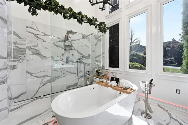 a view of a bathtub in a bathroom