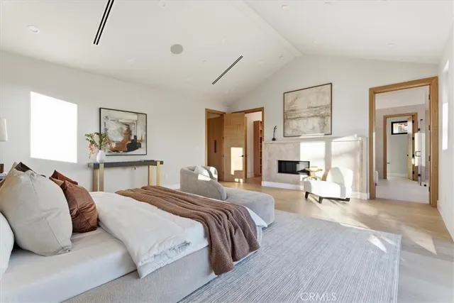 an aerial view of a house with a garden