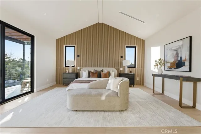 an aerial view of a house with a garden