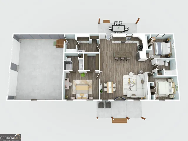 a view of multiple houses with a kitchen