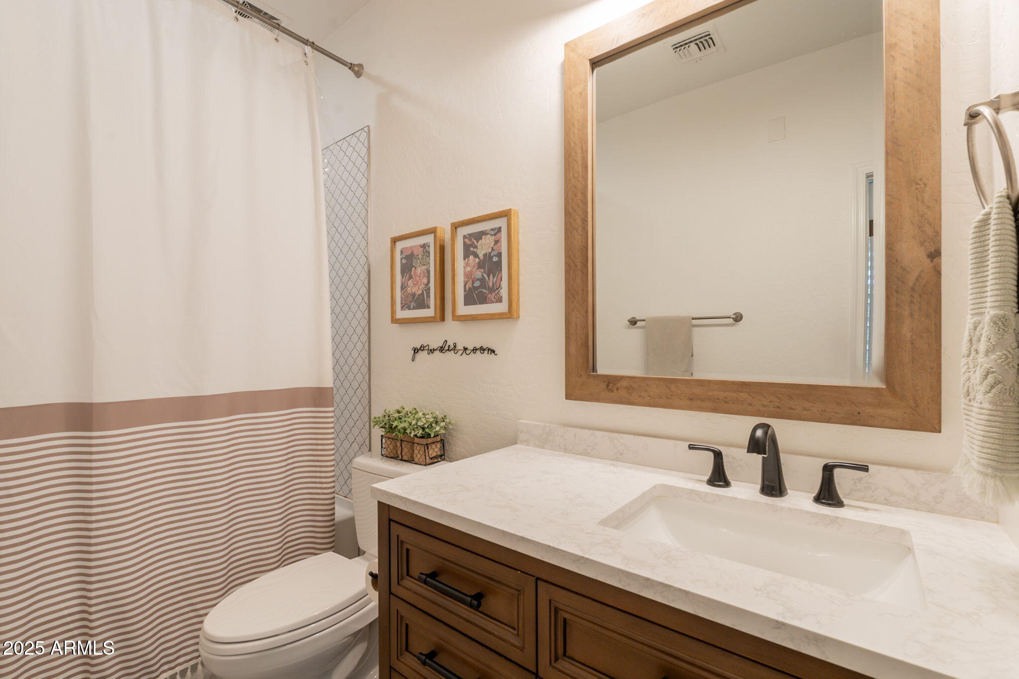 3931 East Weather Vane Road Gilbert, AZ 85296 - Photo 35 of 83 a bathroom with a sink a toilet and shower curtain