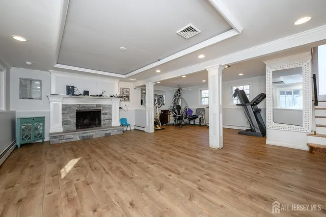 a view of a livingroom with a fireplace