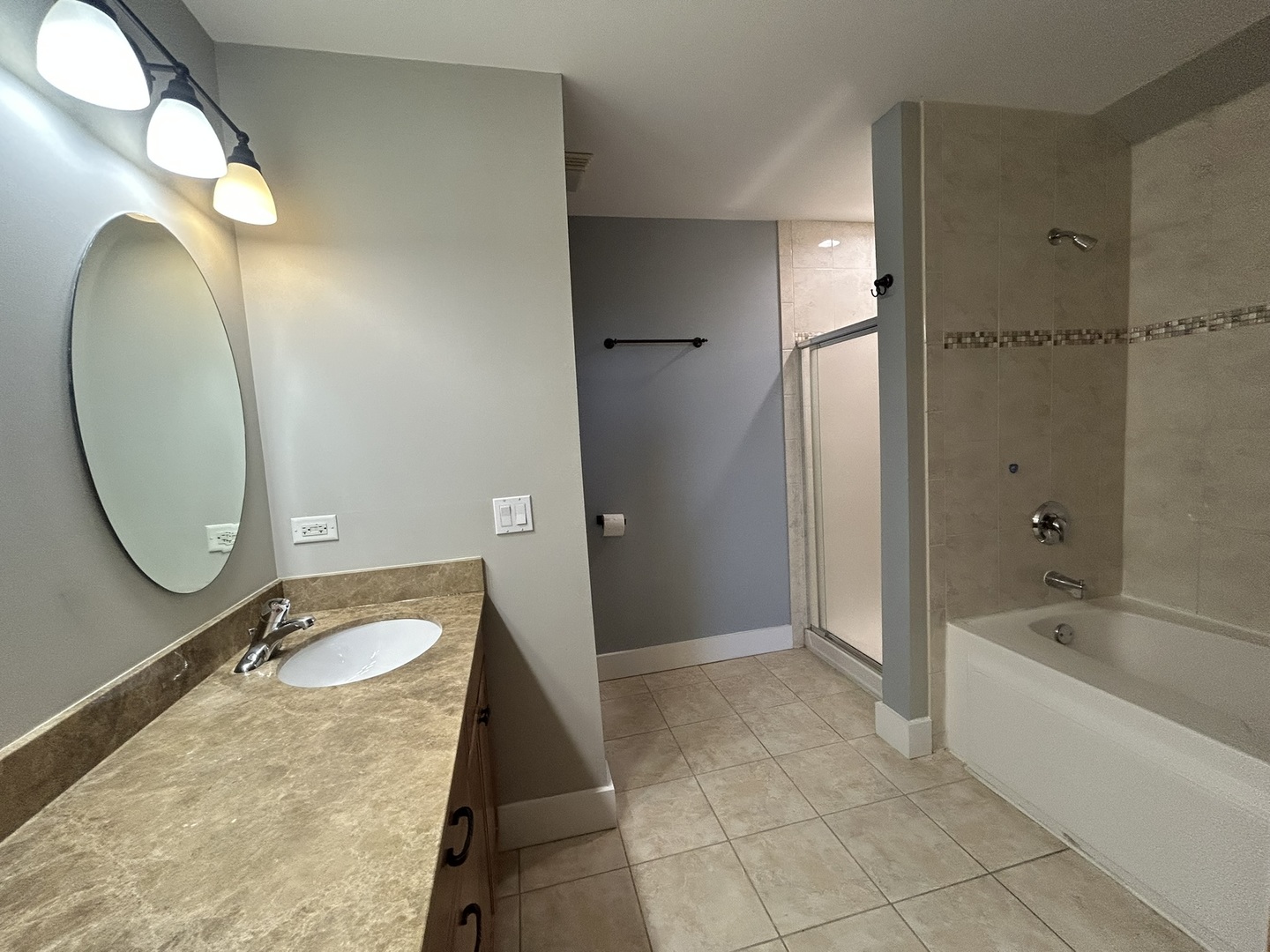 9207 Gerritsen Avenue, Unit 9207 Brookfield, IL 60513 - Photo 19 of 24 a bathroom with a granite countertop sink mirror and shower