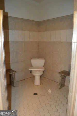 a bathroom with a bathtub