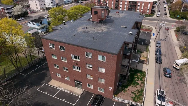 an aerial view of a house