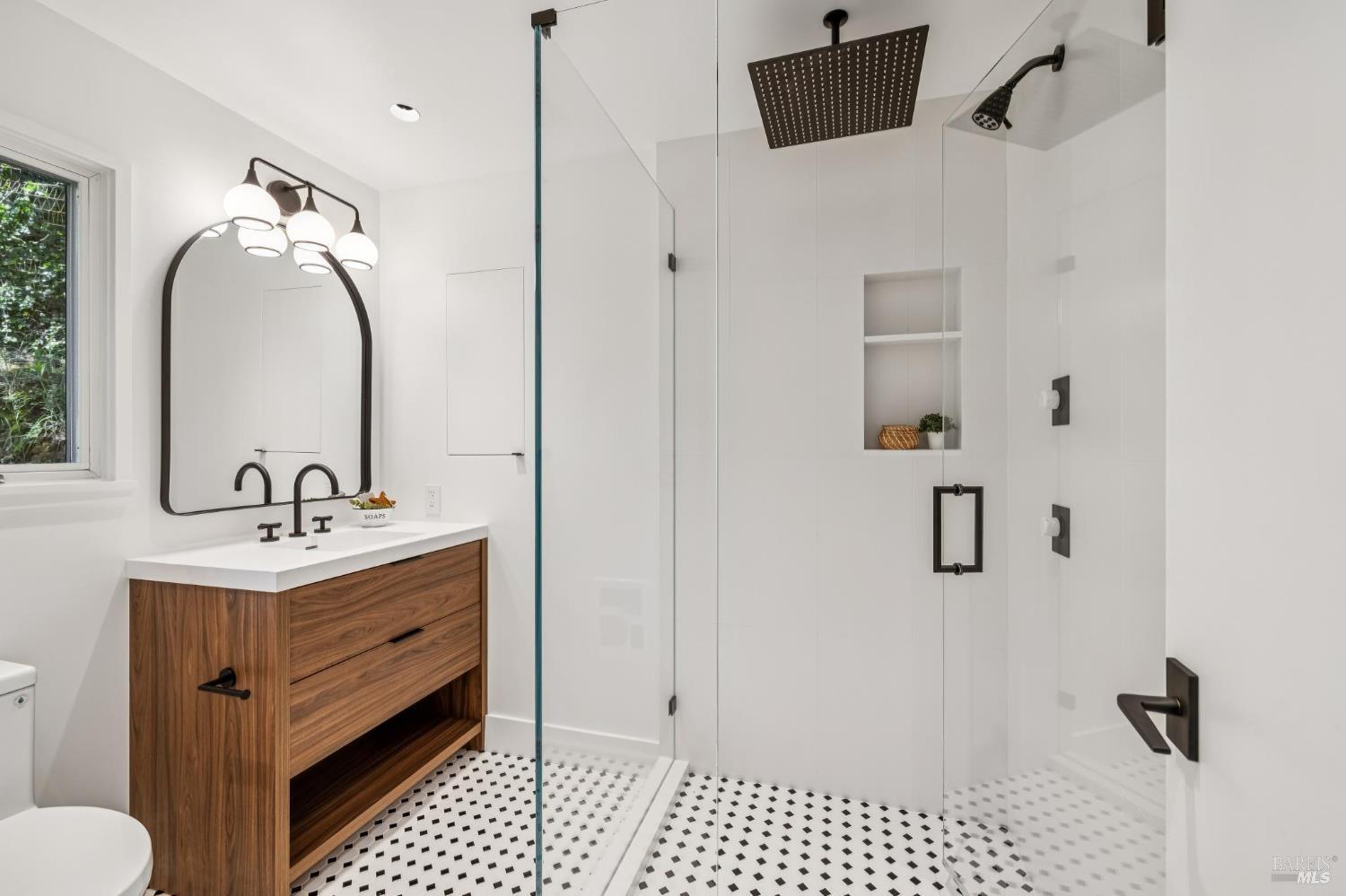 485 Scenic Road Fairfax, CA 94930 - Photo 40 of 75 a bathroom with a sink a toilet and shower