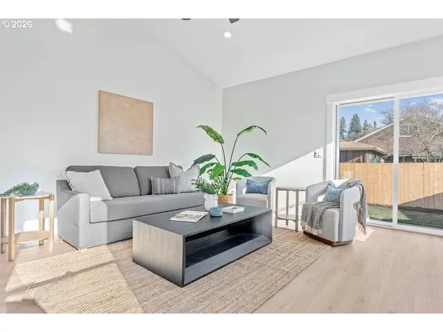 a living room with furniture potted plant and a window