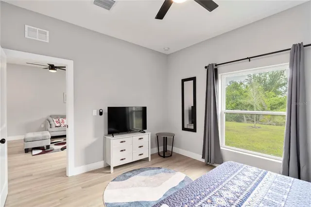 a bedroom with furniture and a flat screen tv