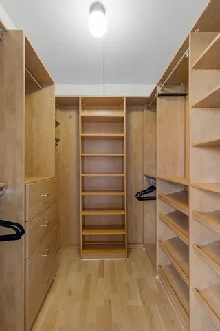 a view of walk in closet with empty racks