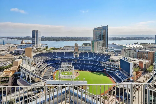 a view of city with tall buildings