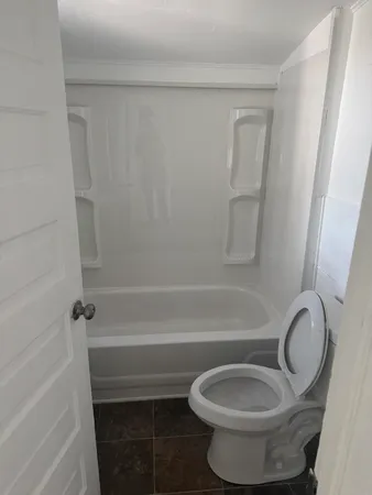 a bathroom with a toilet and a bathtub