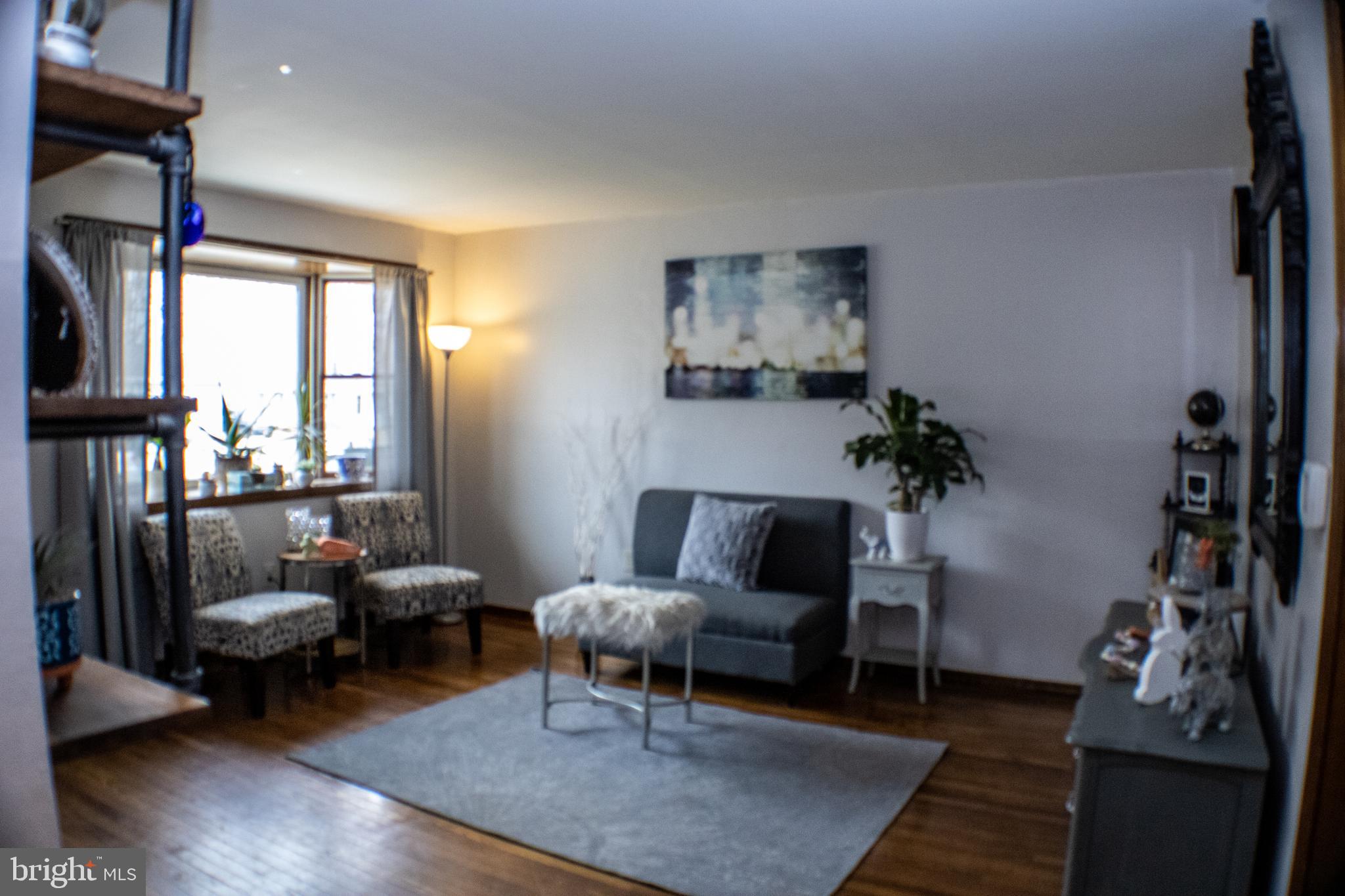 living room with bay window