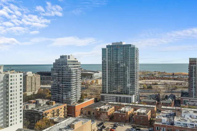 a view of a city with tall buildings