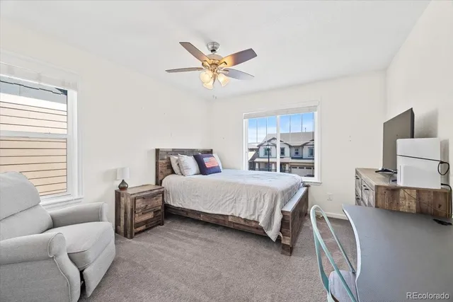 a bedroom with a bed and furniture