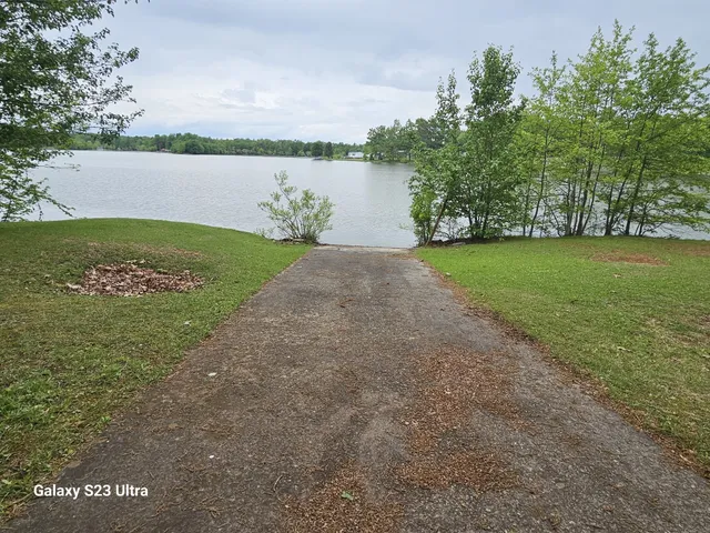 a view of a lake with a park