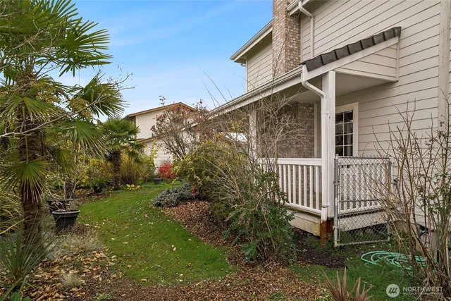 a view of a porch with a yard