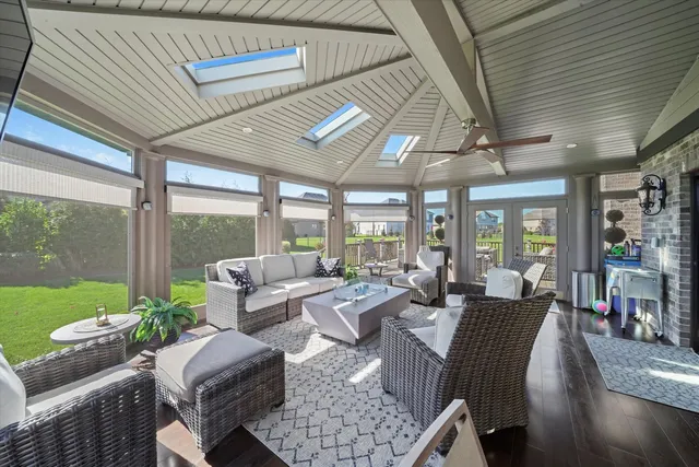 a backyard of a house with seating space