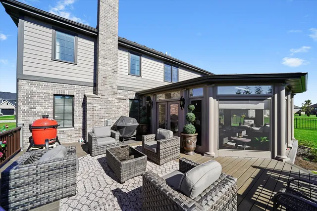 a building outdoor space with patio furniture