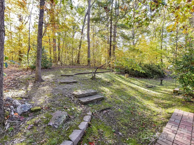 a view of empty room with large trees
