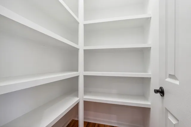 a view of an empty walk in closet