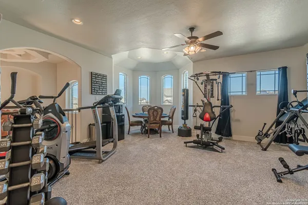 a view of a room with gym equipment