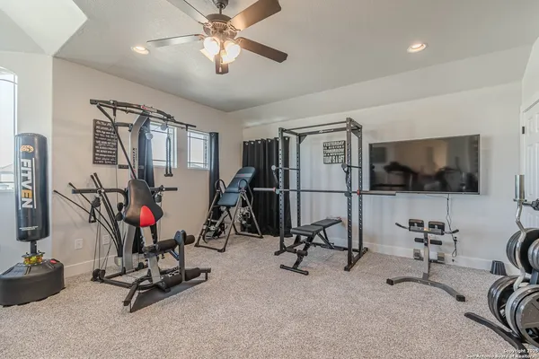 a view of a room with gym equipment