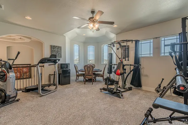 a view of a room with gym equipment