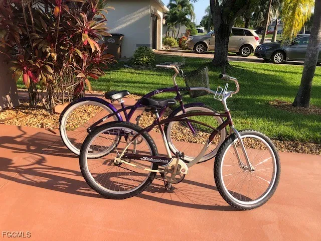 a view of a bench in a yard