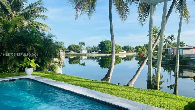 a view of a lake and a yard