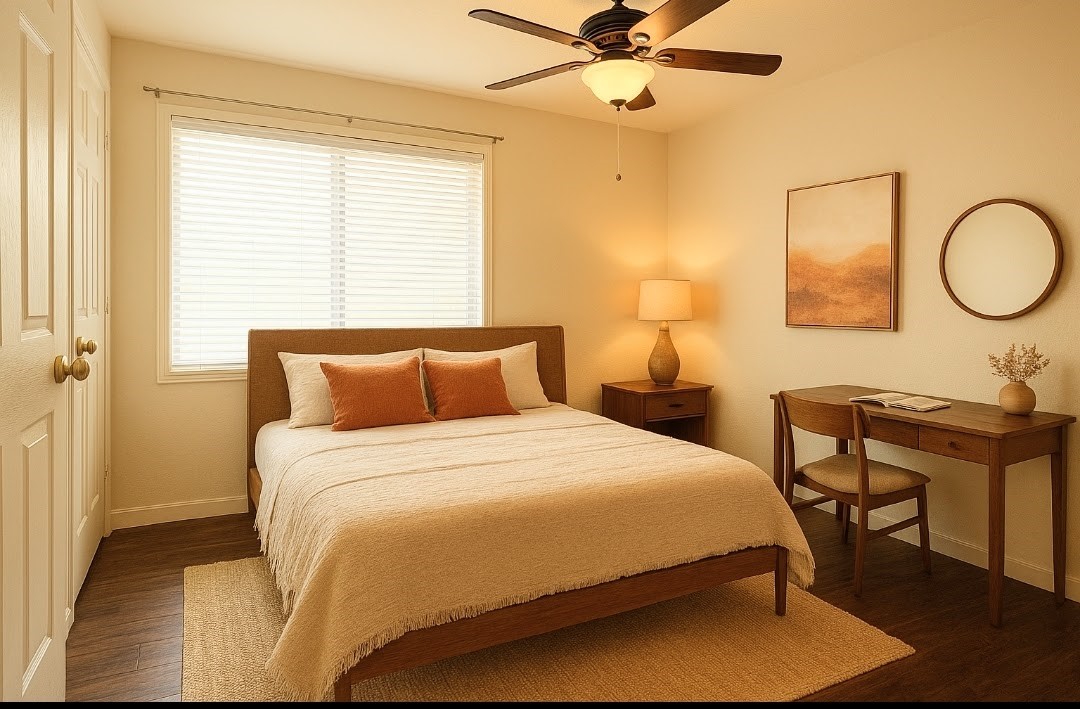 1311 Antoine Drive, Unit 252 Houston, TX 77055 - Photo 16 of 22 a bedroom with a bed a table and chair