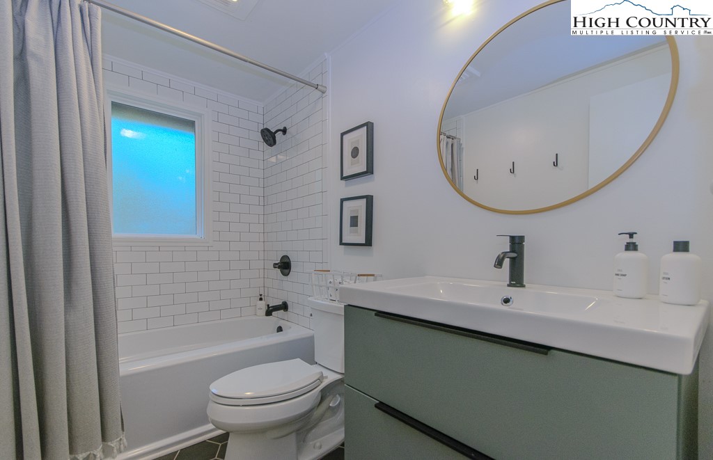 205 Spring Branch Road Beech Mountain, NC 28604 - Photo 21 of 46 a bathroom with a sink a toilet and a mirror