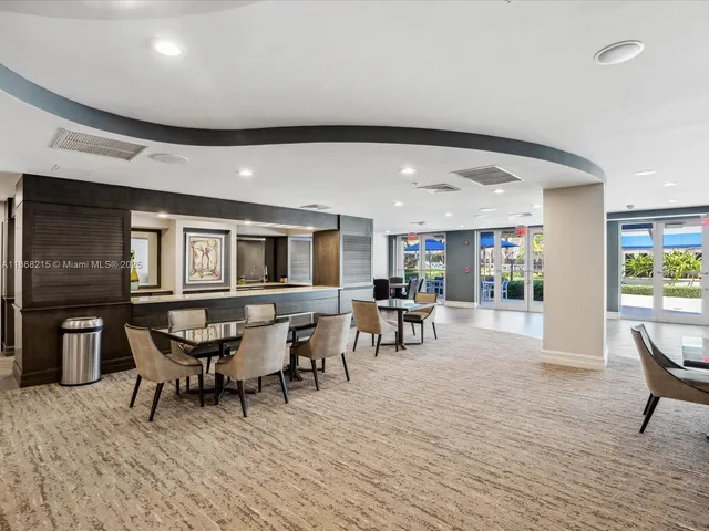 a view of a park with large trees