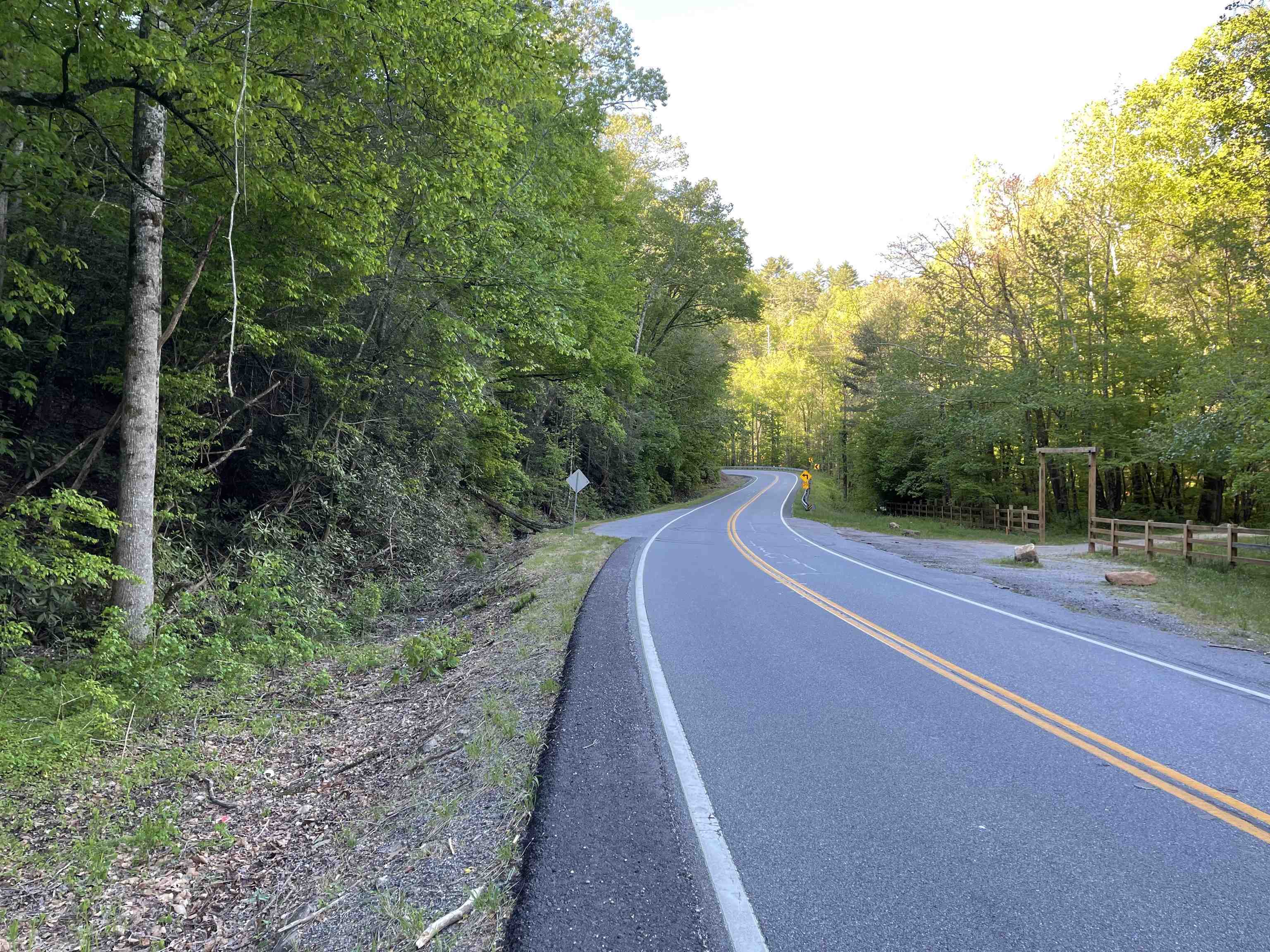 a view of a road with a trees in the background