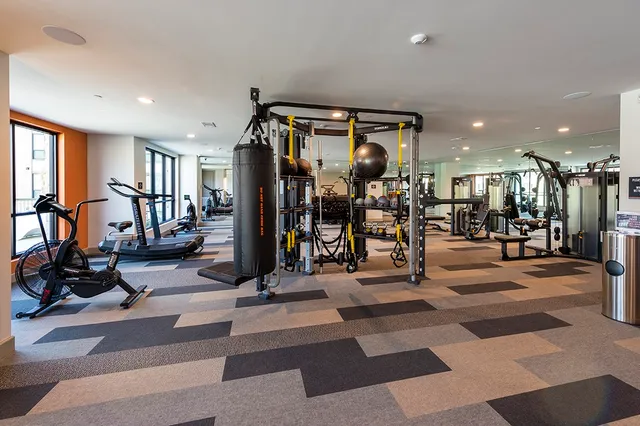 a view of a room with gym equipment
