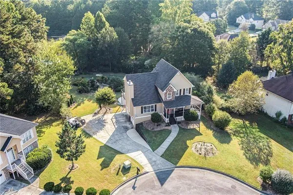 a aerial view of a residential houses