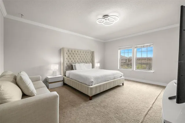 a bedroom with a bed couch and window