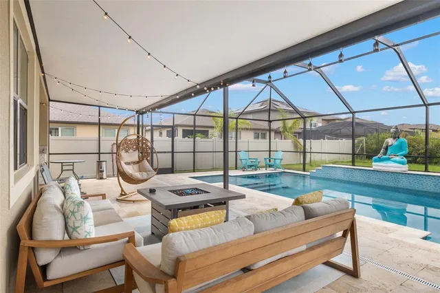 a outdoor space with lots of tables and chairs