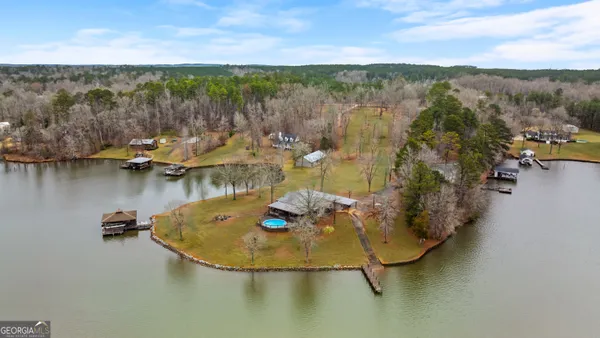 a view of a lake with a house