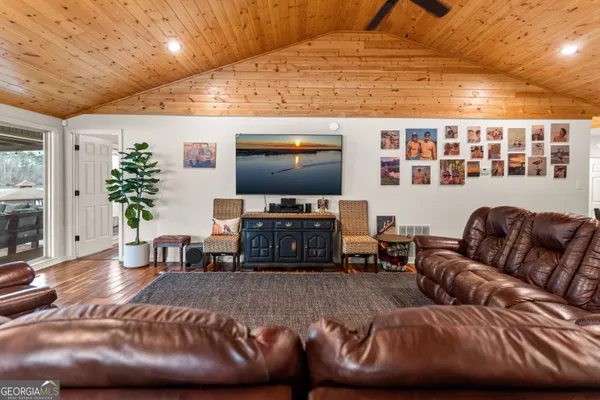 a view of a terrace with lake view