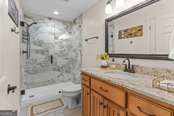 a view of a lake with a mountain in the background