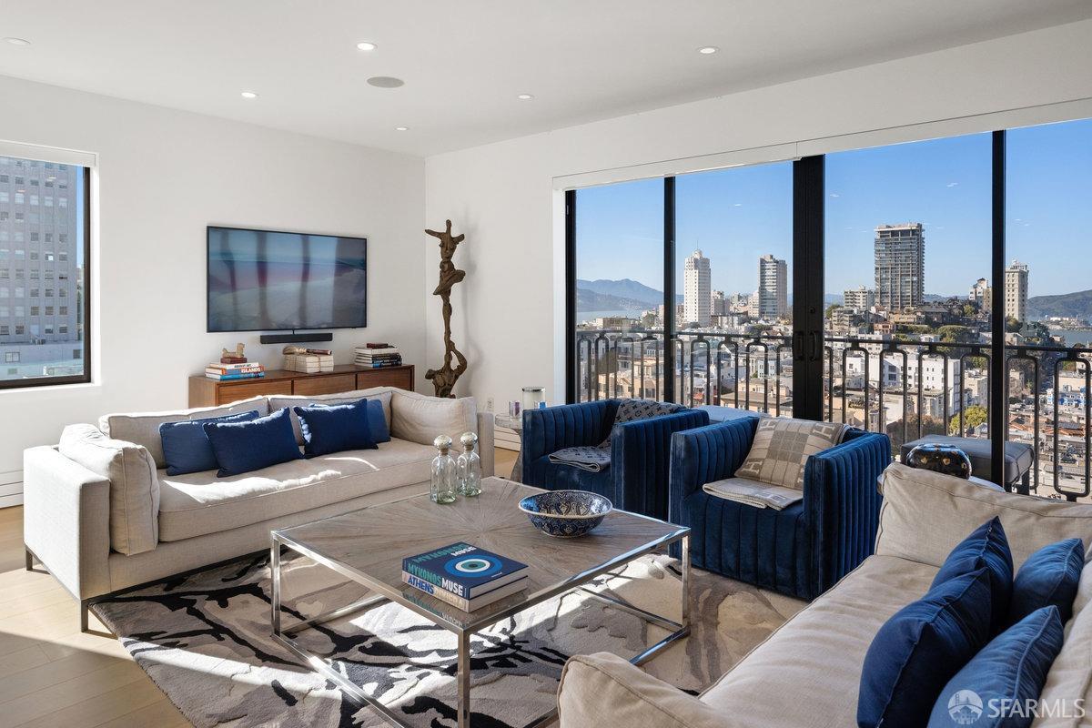 1170 Sacramento Street, Unit 9C San Francisco, CA 94108 - Photo 13 of 32 a living room with furniture and a floor to ceiling window