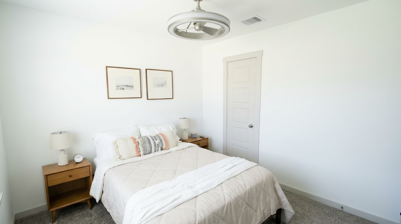 12918 Wempe Way Houston, TX 77047 - Photo 12 of 18 a bedroom with a bed and a chandelier