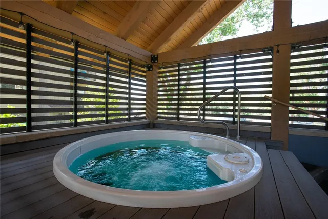 a view of a bathtub in a balcony