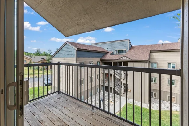 a view of a balcony from door