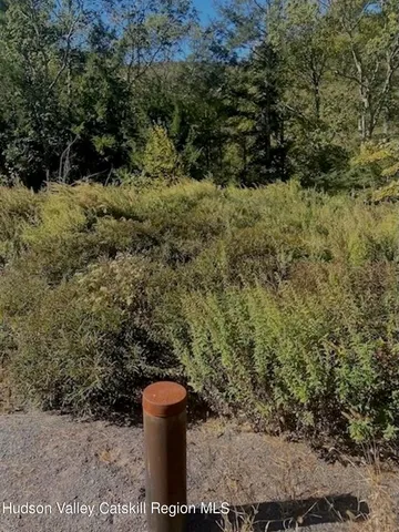 a view of a garden with a building