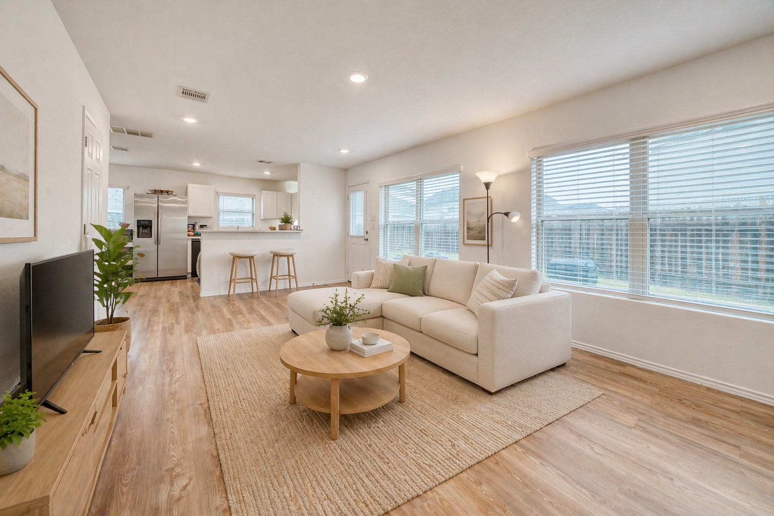 184 Kelly Street Angleton, TX 77515 - Photo 2 of 19 Virtually staged open concept living area with large windows that allow natural light to flow in.