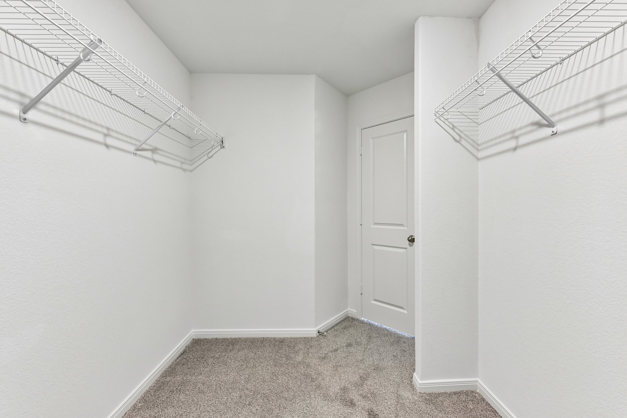 346 Low Pasture Trail Maxwell, TX 78656 - Photo 17 of 29 Walk-in closet featuring plush gray carpeting, white wire shelving, baseboard molding, and a paneled interior door